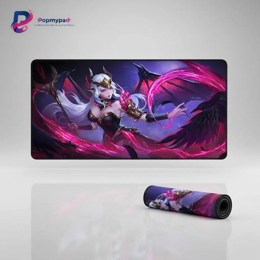 Tapis de souris Gaming LeBlanc - League of Legends - Rose Noire Edition avec design mystique et sophistiqué.
