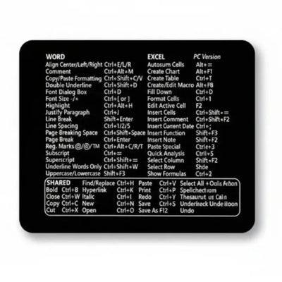 Office Shortcuts Mouse Pad — Minimalist Word & Excel Design | PopMyPad