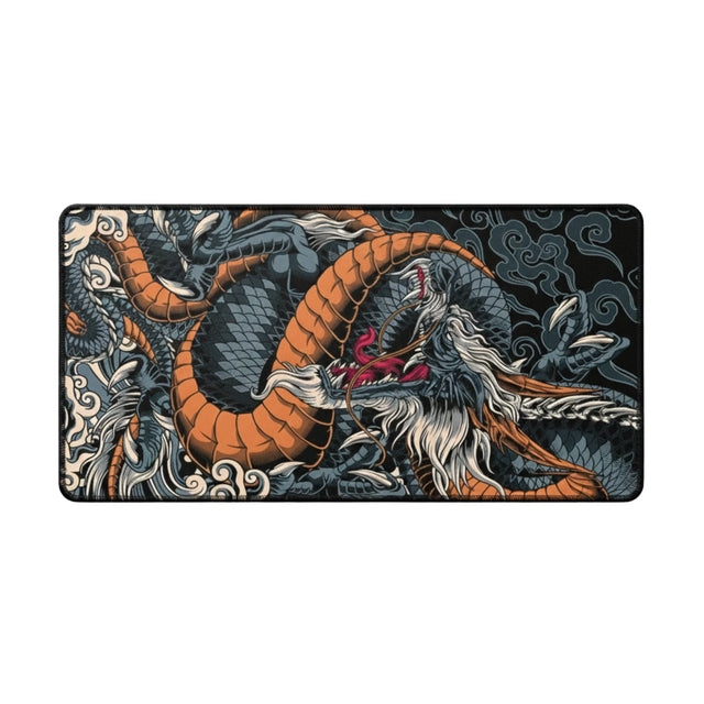 Tapis de Souris XXL Dragon Japonais – Édition Phoenix Orange & Noir avec dragon japonais sur fond stylisé.